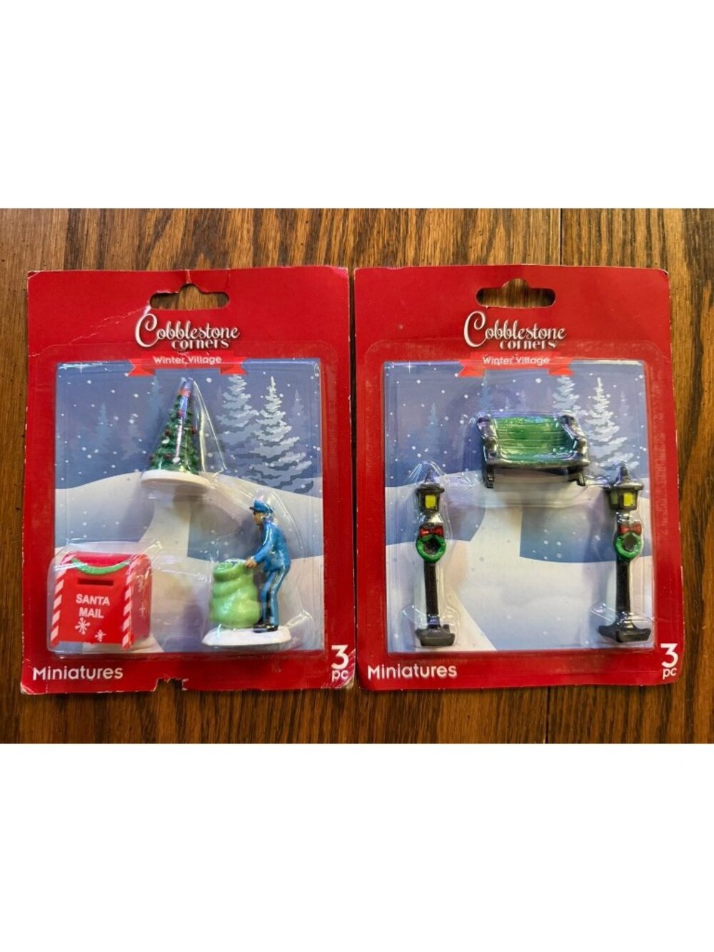 NEW Set of 6 (2 packs) Cobblestone Winter Village Christmas Miniatures